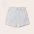 High Waisted Stretch Denim Shorts with Turn-Up Hem