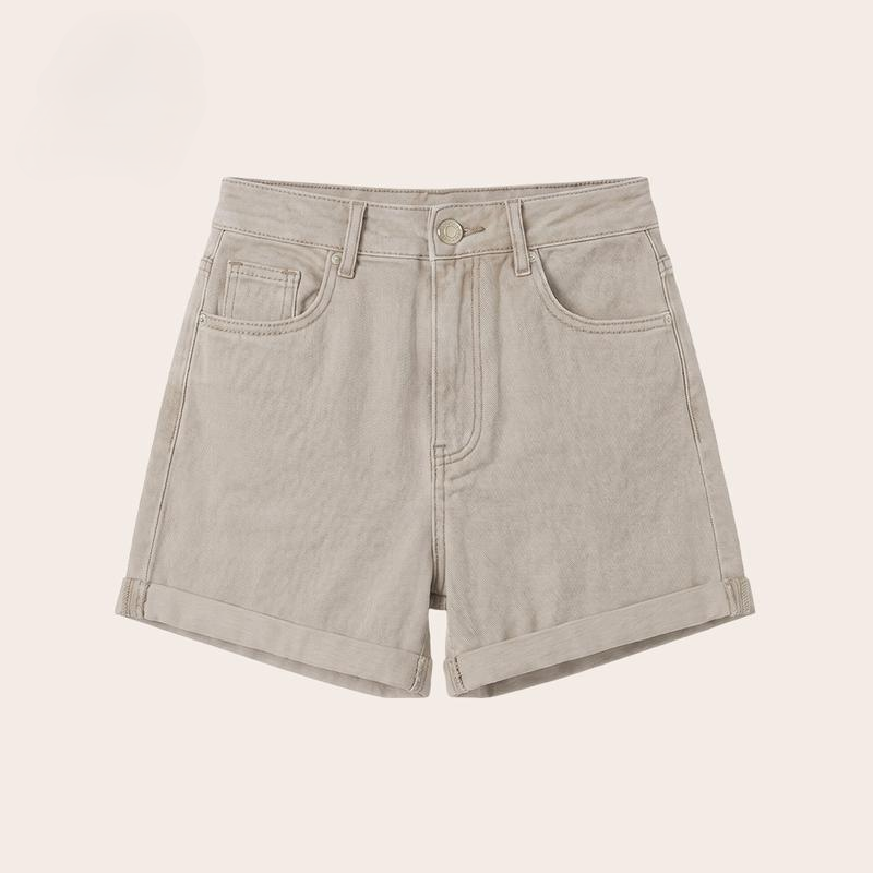 High Waisted Stretch Denim Shorts with Turn-Up Hem