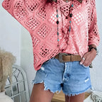 ❤️Womens Bohemian-Inspired Beige Crochet Top With V-Neck