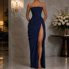 Strapless Ruched Draped Maxi Dress – Flattering Fit for All Sizes