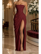 Strapless Ruched Draped Maxi Dress – Flattering Fit for All Sizes