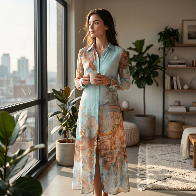 Women's Elegant Retro Print Maxi Dress