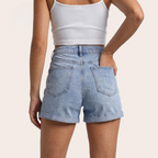 High Waisted Stretch Denim Shorts with Turn-Up Hem