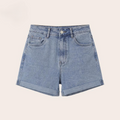 High Waisted Stretch Denim Shorts with Turn-Up Hem