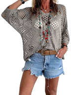 ❤️Womens Bohemian-Inspired Beige Crochet Top With V-Neck