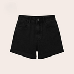 High Waisted Stretch Denim Shorts with Turn-Up Hem