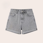 High Waisted Stretch Denim Shorts with Turn-Up Hem