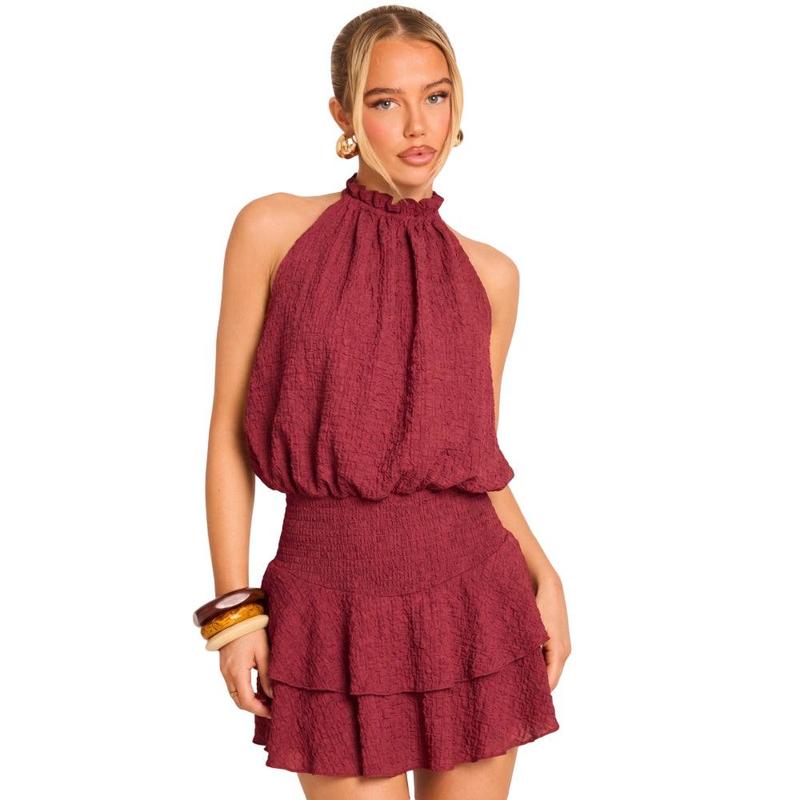 Textured Halterneck Playsuit with Flippy Hem