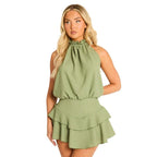 Textured Halterneck Playsuit with Flippy Hem