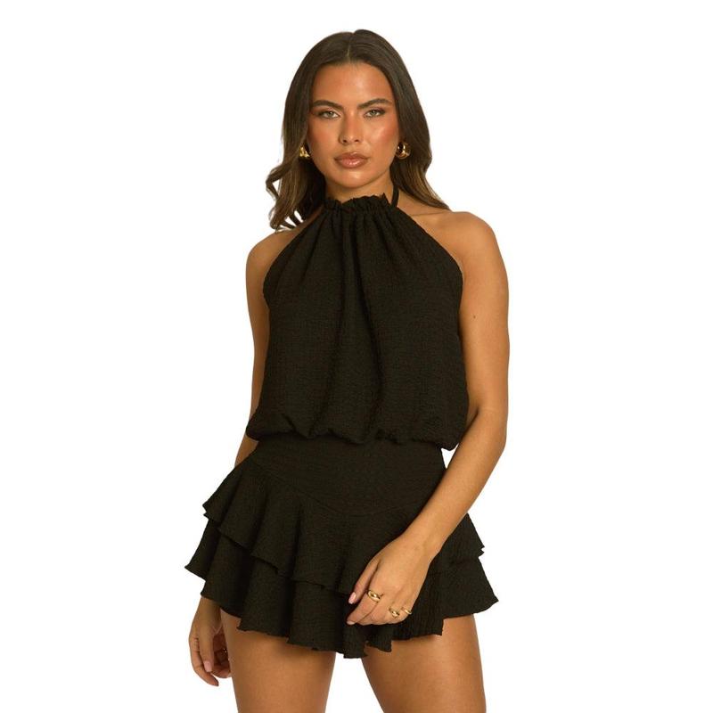 Textured Halterneck Playsuit with Flippy Hem