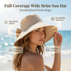 Women's sun hat with bow and wide brim – foldable, 360° protection