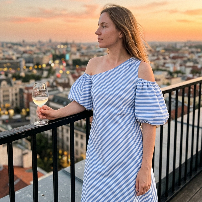 👗✨ Women's Striped Off Shoulder Dress – Elegant, Flowy, Summer Chic 🌊