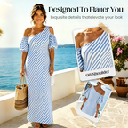 👗✨ Women's Striped Off Shoulder Dress – Elegant, Flowy, Summer Chic 🌊