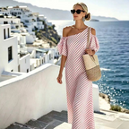 👗✨ Women's Striped Off Shoulder Dress – Elegant, Flowy, Summer Chic 🌊