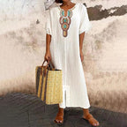 🌿Women's Embroidered Maxi Dress with Front Slit